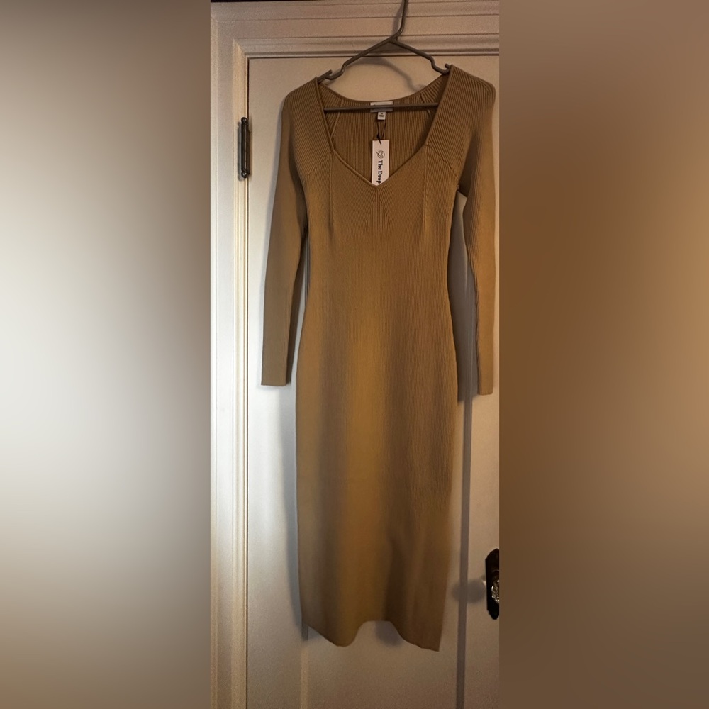 Elegant Tan Long Sleeve Dress